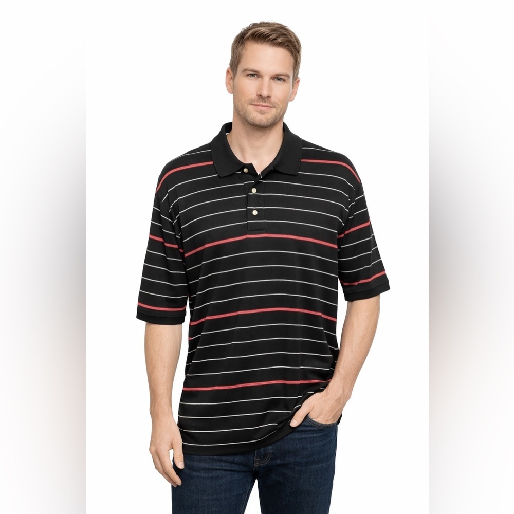 Consensus Men’s Black Polo With Red/white Stripes Size Large NWOT